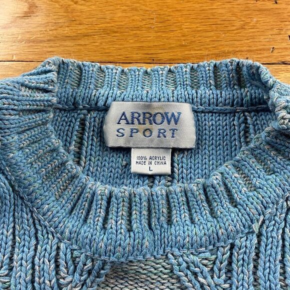 Arrow Sport 90’s Knitted Blue & Gray Sweater Size Large - Picture 7 of 8